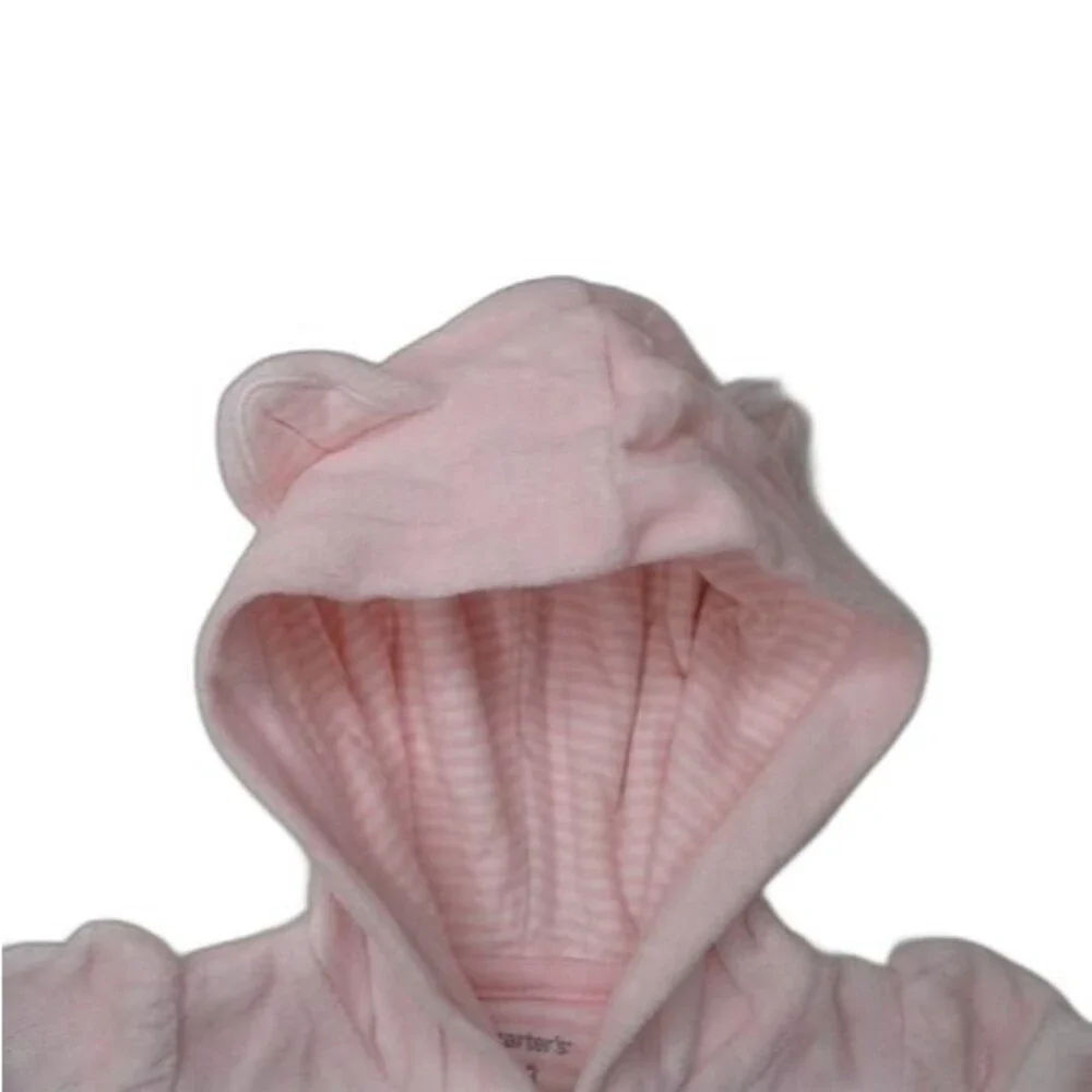 Carter's Baby Girl 3M Hooded Jumpsuit Pale Pink Snaps Cuffed Sleeves & Legs